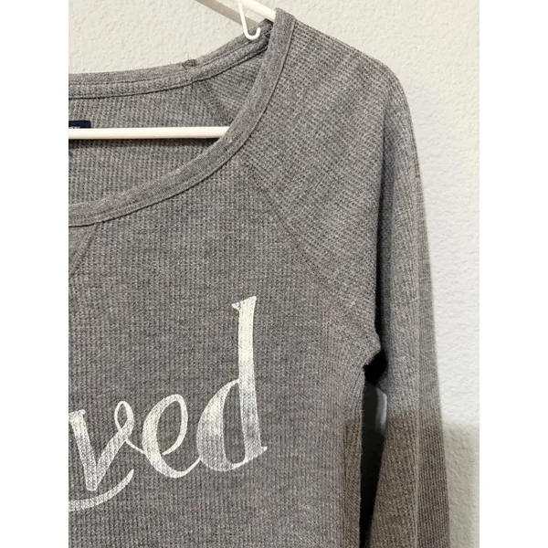 American Eagle Women Top XS Grey Loved Waffle Knit Thermal Scoop Neck Raglan Y2K - Image 11