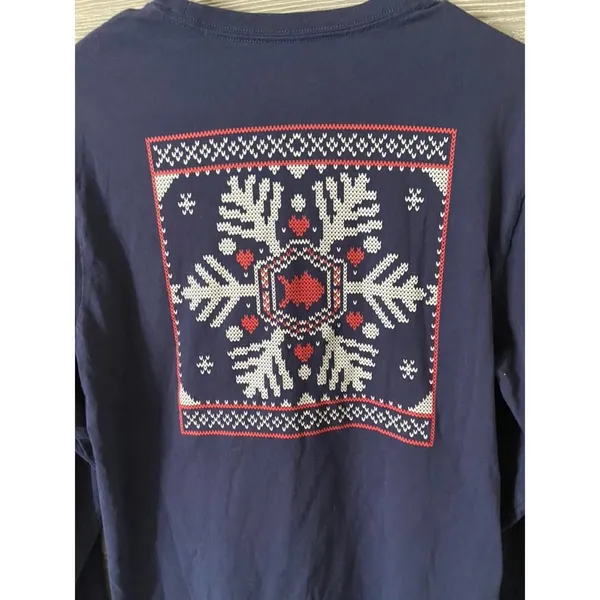 Southern tide long sleeve navy winter snowflake‎ shirt small - Image 5