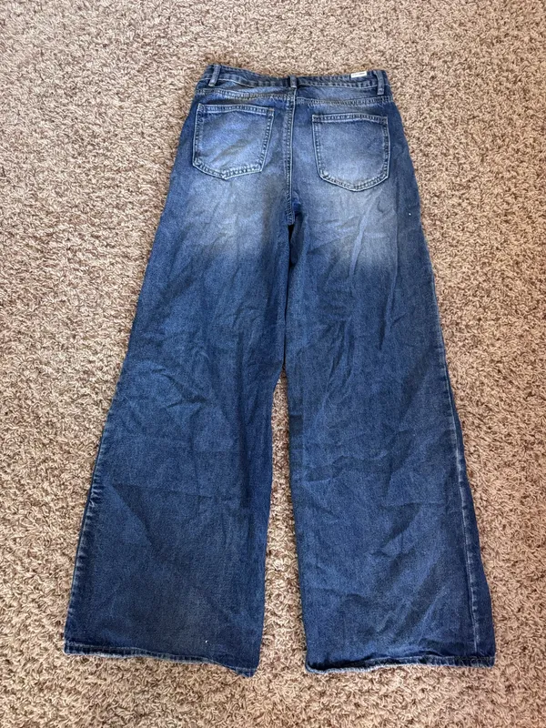 Wide Leg Distressed Blue Women's Jeans - Image 2