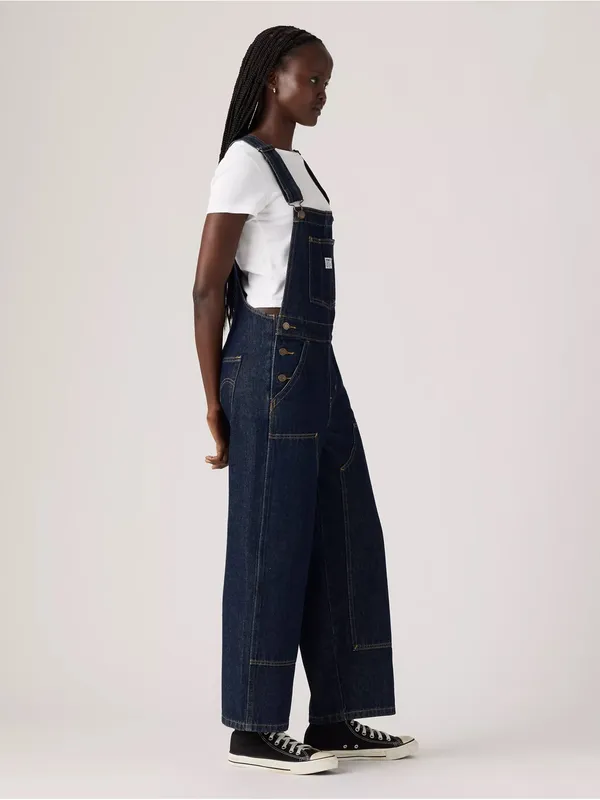 Levi’s Baggy Highwater Denim Overalls Sz L Dark Wash Workwear Womens - Image 3