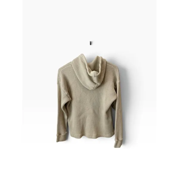 J.Crew Womens Waffle Knit Hoodie Beige Oatmeal Thermal Pullover Sweater Medium - Image 3