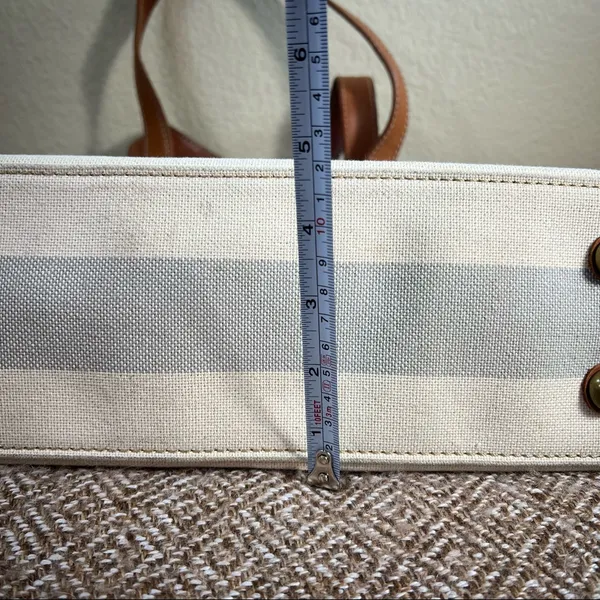 Fossil Rachel Blue Gray /Cream Coated Canvas KEY Leather Shoulder Tote Bag - Image 13
