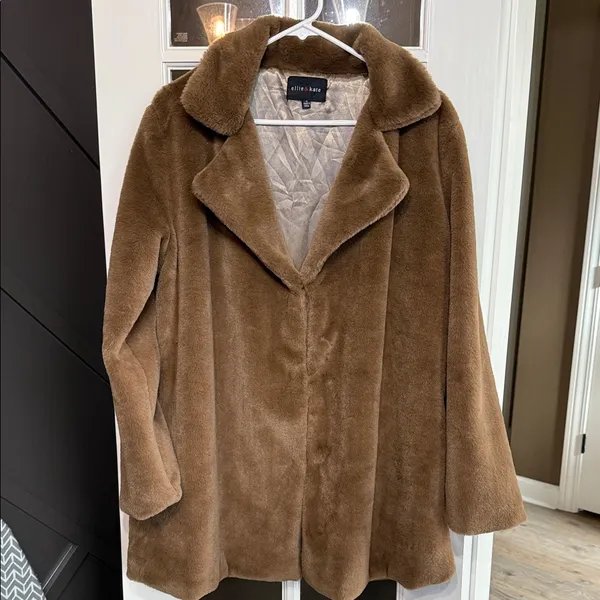 ELLIE & KATE Brown Faux Fur Teddy Bear Jacket Coat NWT Size Medium - Image 11