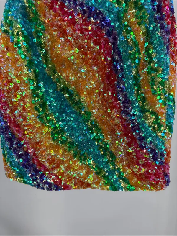 Gigi Multicolor rainbow full Sequin Mini Dress strapless 0 colorful pride event - Image 4