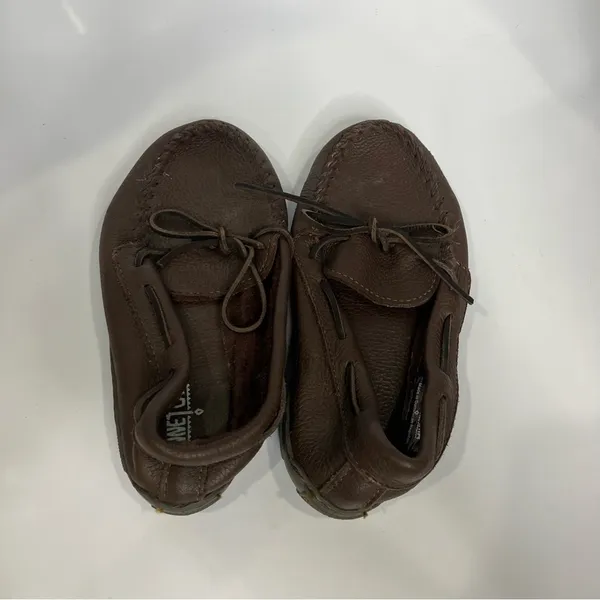 Minnetonka brown soft pebbled leather‎ moccasins indoor outdoor slippers size 8 - Image 6