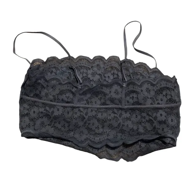 Black Floral Lace Bandeau Bralette Size Small Adjustable Straps Stretch Boho Lay - Image 6