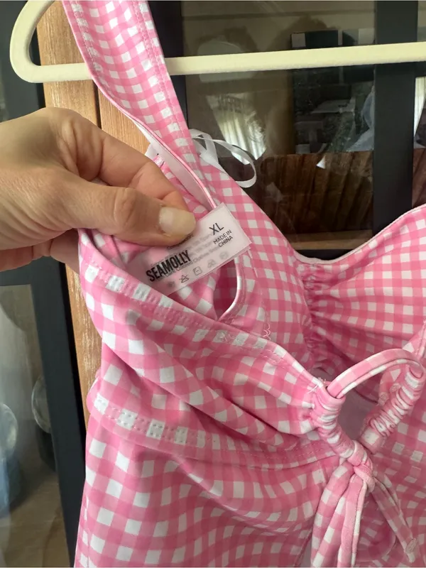 Seamolly gingham bikini top swimsuit tankini bow ruched cinched open back - Image 3