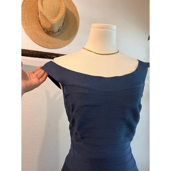 Herve Leger Quinn Washed Blue Bandage Off Shoulder Mini Dress Size Small - Image 14