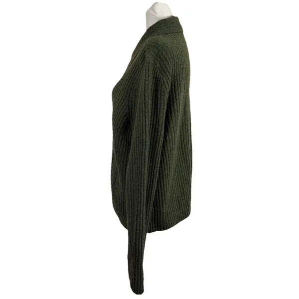 Abercrombie & Fitch Womens Ribbed Polo Cardigan Pearl Button Green Wool Blend L - Image 2