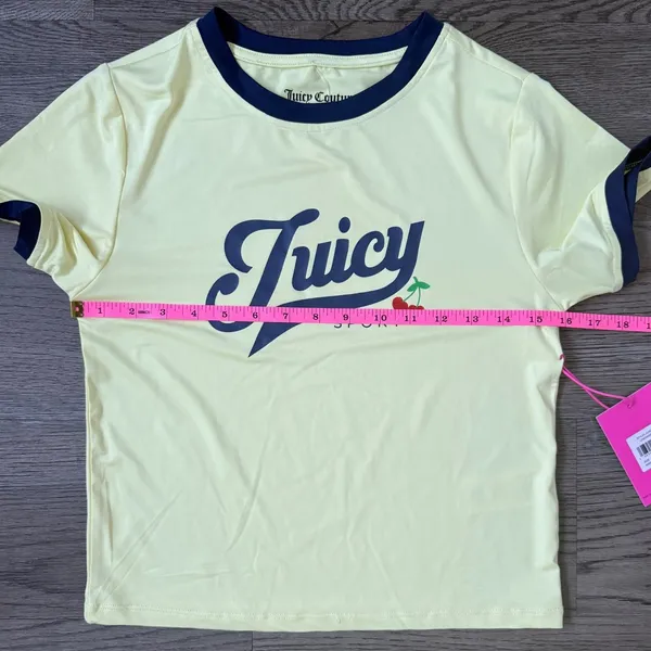 Juicy Couture Sport Cherry Baby Tee Ringer Crop Top Lemonade‎ Yellow Size S NWT - Image 5