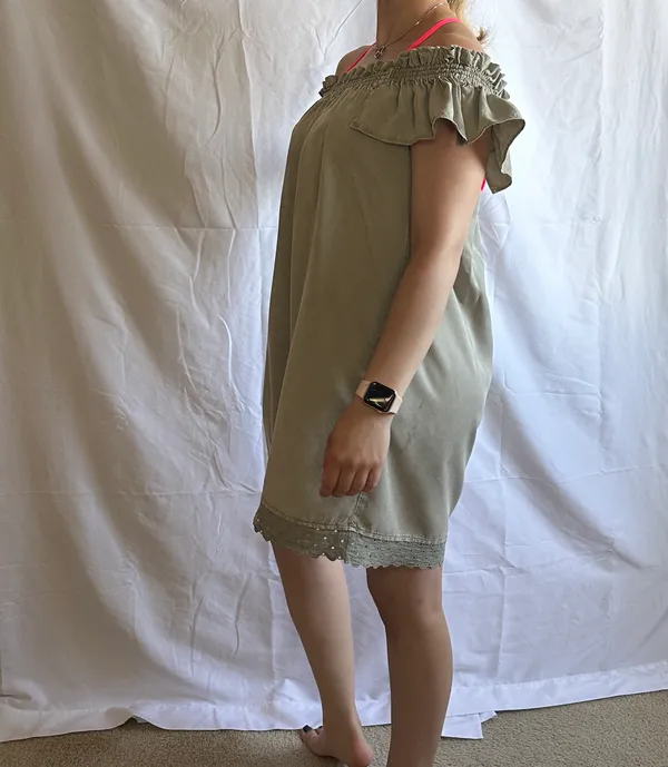 Smocked Off Shoulder Mini Dress - Army Green - S - Image 4
