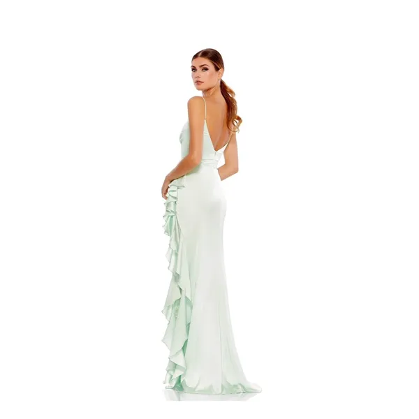 Mac Duggal Gown Womens 4‎ Mint Green Ruffle Side Slit Satin Formal Dress 26543L - Image 2