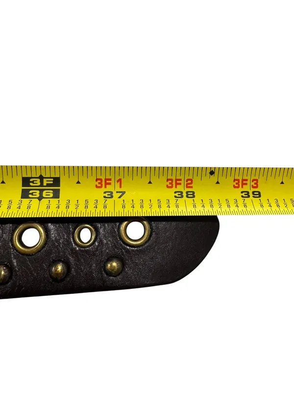 Fossil Dark Brown Genuine Leather Eyelet Studded Belt Round Brass Buckle - Image 7