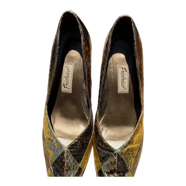 Frederico Leone Gold Megan 100% Snakeskin Metallic Vintage Rare Size 8 Patchwork - Image 2