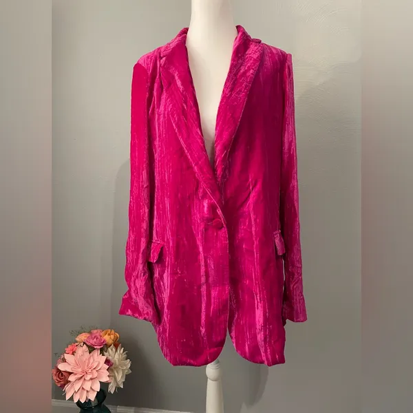 Nasty Gal Fuchsia Crushed Velvet Oversized Blazer - Pink - Image 4