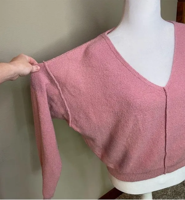 Free People Take Me Places Pink Oversized V-Neck Sweater Extra Small - Image 9