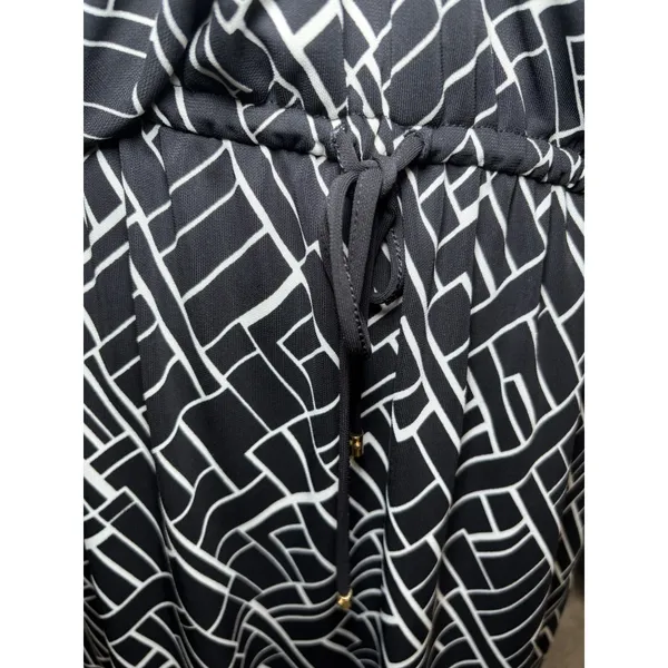 LAUREN‎ Ralph Lauren Dolman Sleeve Drawstring Waist Dress Medium Black Print - Image 5