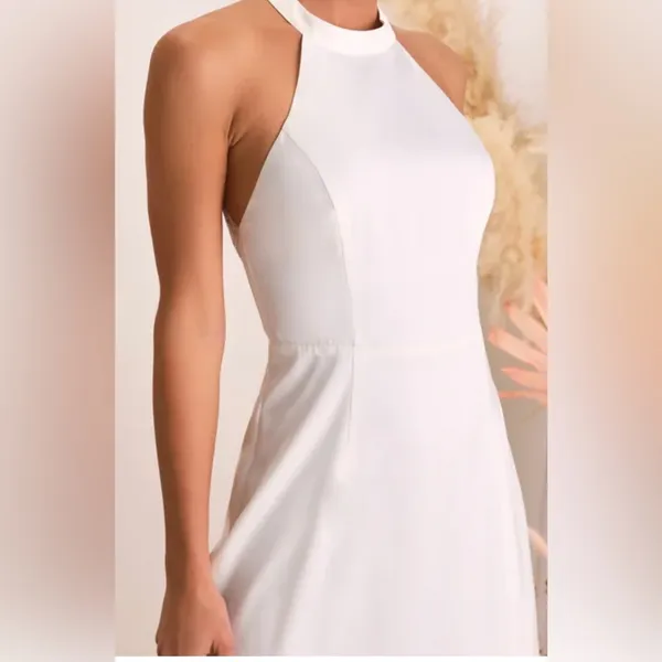 Lulu's White Satin Lace Backless Wedding Gown Dress Small - Image 3