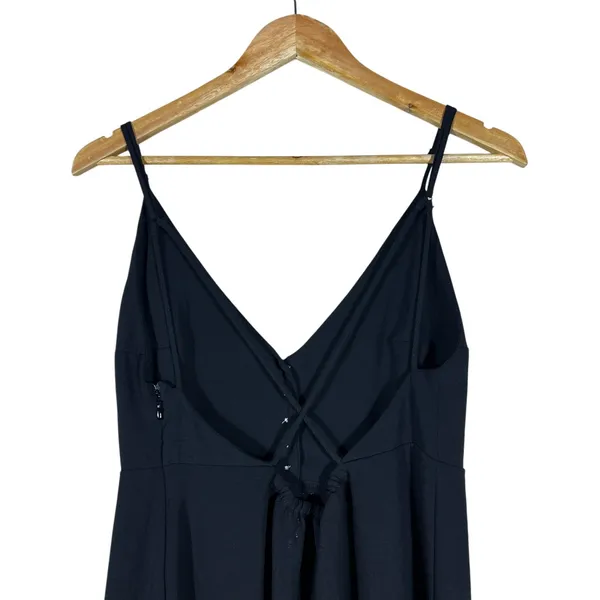Urban Outfitters Button Front Solid Mini Dress Black 90s Style Cross Back Size M - Image 4
