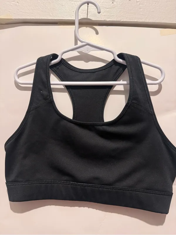 Nike Black Racerback Sports Crop Bra with White Swoosh - Image 3