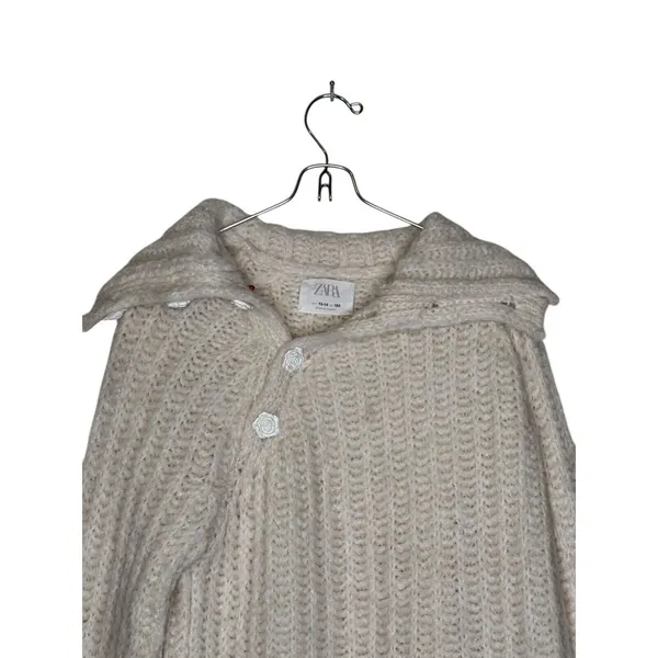 Zara‎ Women's Sweater Shawl Chunky Snap Buttons Long Sleeve Cream Sz. 13-14 - Image 5