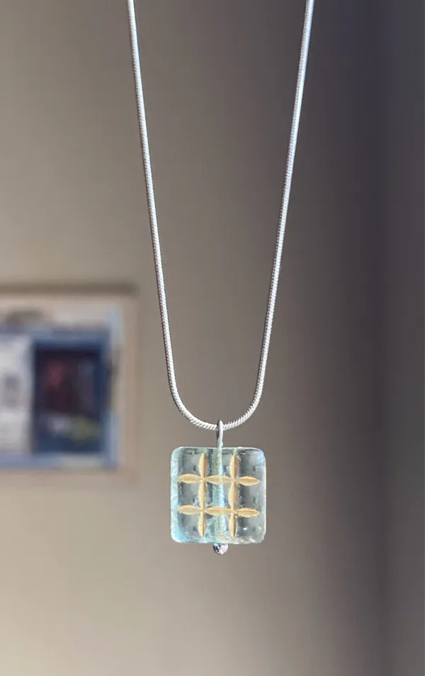 Handmade Czech glass translucent aqua bead stainless steel necklace ✨ - Image 8