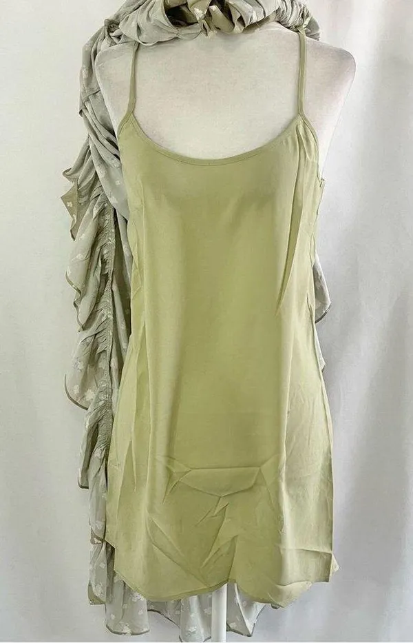 We Wore What New Floral Tie Neck Long Sleeve High Low Dress Green Size Small - Image 13