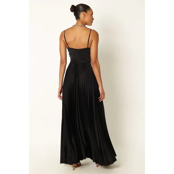 New! Petal & Pup Naira Pleated Satin Maxi Dress Black Size 2 - Image 3