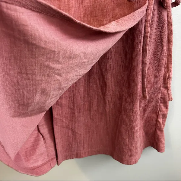 Madewell Crosshatch Short Puff-Sleeve Faux-Wrap Mini Dress Pink Mauve Size Small - Image 11