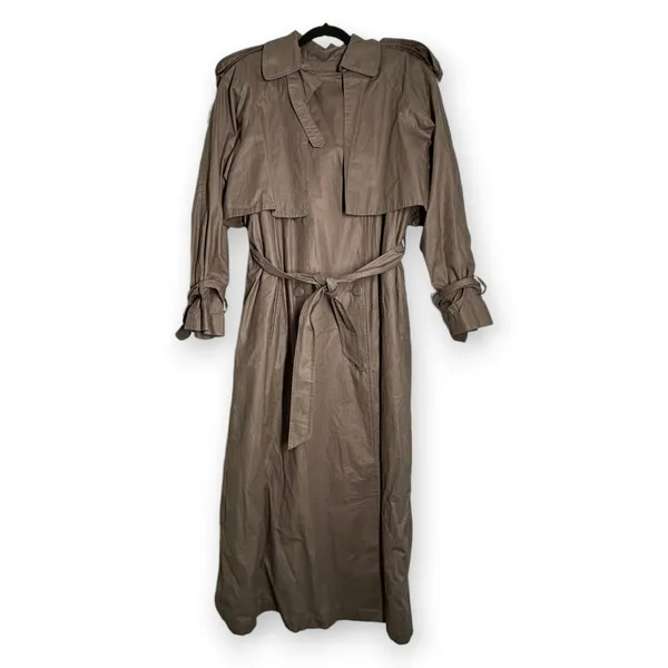 VINTAGE 80s 90s 12 Nordstrom Tan Duster Trench Raincoat Classic Long Jacket Coat - Image 2