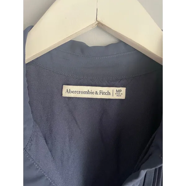 Abercrombie & Fitch navy blue chiffon pleated collared mini dress medium petite - Image 2