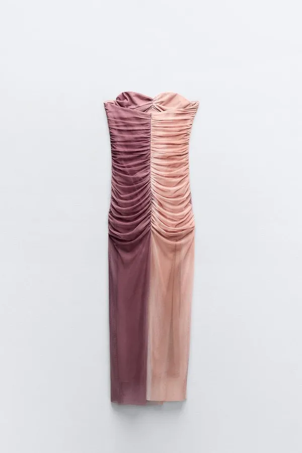 dress maxi midi corset fitted bodycon mesh mauve beige wedding party - Image 9