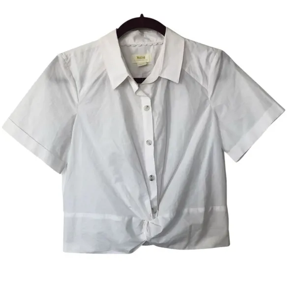 ✨MAEVE Anthropologie Short Sleeve Button Down Sz XS White Top✨ - Image 3