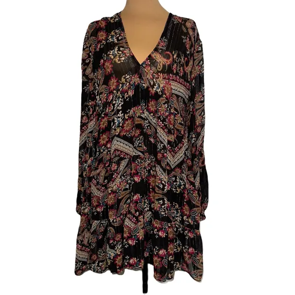 Zara Floral Paisley Print Long Sleeve‎ V Neck Mini Dress - Image 2