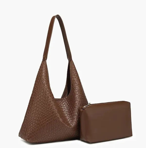 Commense Large Capacity Woven Shoulder Bag Brown - Image 2