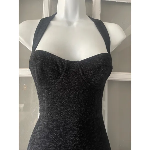 Anthropologie Hutch Black Textured Halter Midi Dress Flounce Hem - Image 10