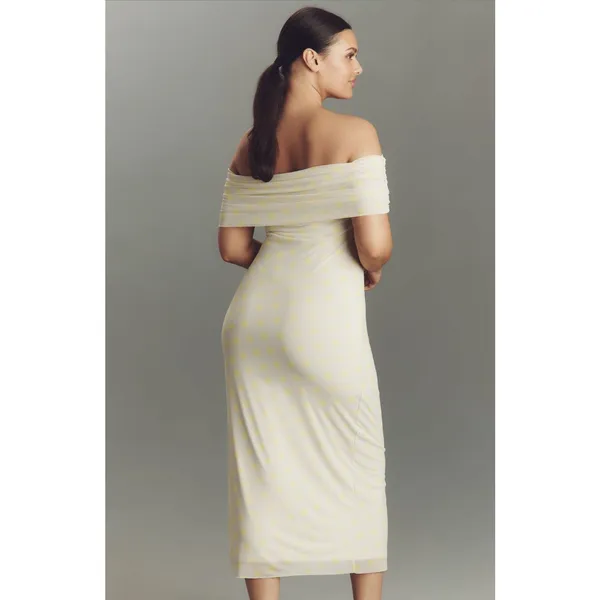 AFRM NWT Zamora Off Shoulder Mesh Midi Dress in Sun Dot‎ Yellow Size XL - Image 2