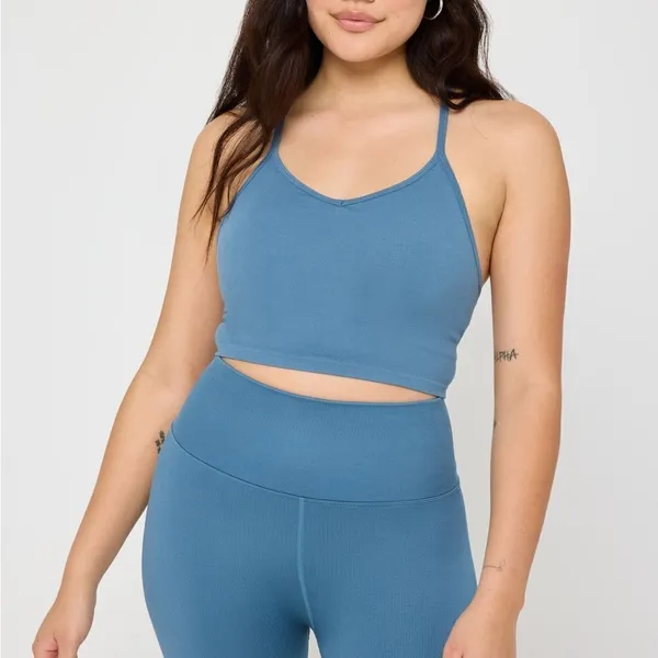 Spiritual Gangster Bryn Seamless Crop Tank in Moonlit Blue - Image 3