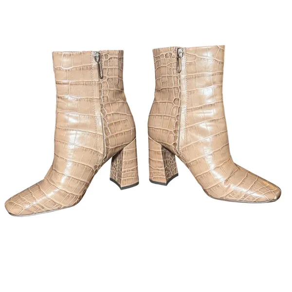 Sam Edelman‎ Codie Ankle Bootie Sesame Croc Embossed Square Toe Block Heel 7M - Image 5
