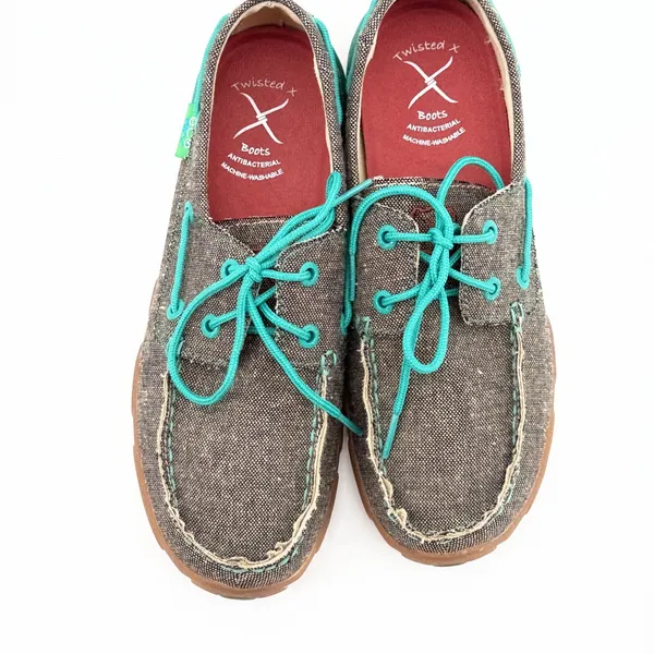 Twisted X EcoTWX Driving Moc WDM0085 Gray Teal Canvas Boat‎ Shoes Womens 7M - Image 3