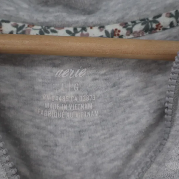 Aerie Womens Grey Quarter Zip Cropped Sweatshirt Raw Hem Large - Image 2