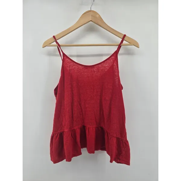 A.L.C.‎ Linen Cami Womens XS 8KTOP00235 Red Ruffle Peplum EUC - Image 3