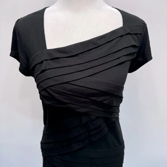White House Black Market Black Top Crisscross Layered Asymmetric Neckline Size S - Image 2