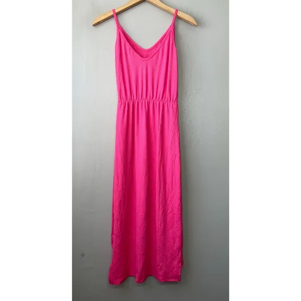 Bright Pink Tank Dress Size S Ribbed Knit Strappy Summer Dopamine Beach Resort - Image 4