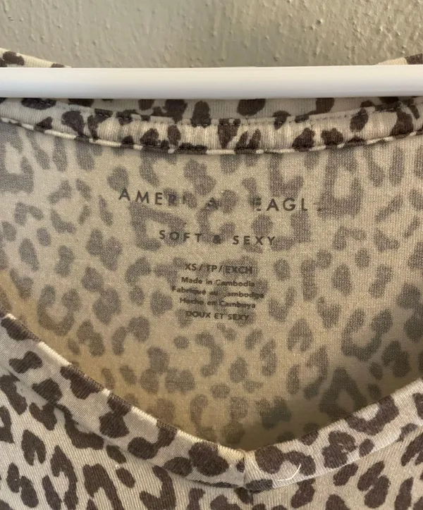 American Eagle Soft & Sexy V Neck Short Sleeve Cheetah Tee - Image 2