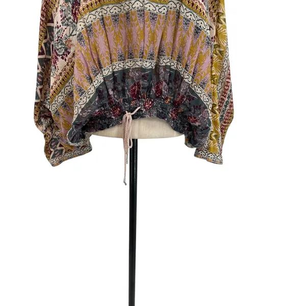 Free People Hold‎ On Tight Gauze Pullover Top Hooded Floral Paisley XS Small - Image 6