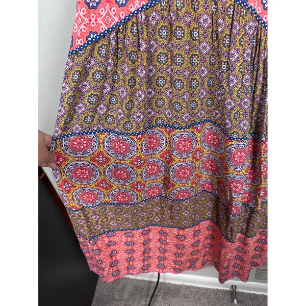 Maeve Anthropologie Eder Tiered Maxi Dress Womens 4 Medallion Boho Puff Sleeve - Image 5