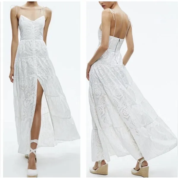 Alice+Olivia SHANTELLA TIERED BUTTON MAXI DRESS in Off White 10 Rush Sorority - Image 2