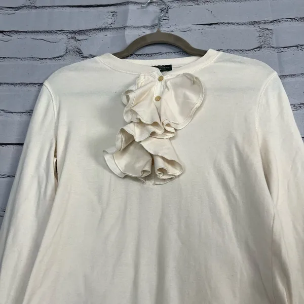 Lauren Jeans Co Ruffle Front ¼-Button Long Sleeve White Top Preppy M Blouse Y2K - Image 6