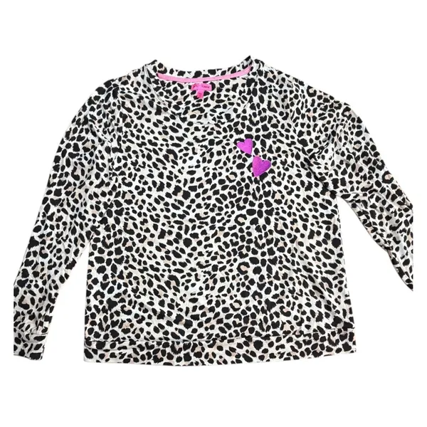 Betsey Johnson Leopard Print Heart Patch Long Sleeve Top Medium Pink Animal - Image 2